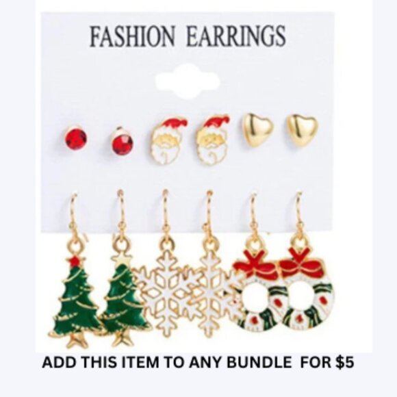 $5 ADD ON ITEM- Christmas Drop Dangle Earrings Ear Studs Set Pack Santa Gift - Picture 1 of 5